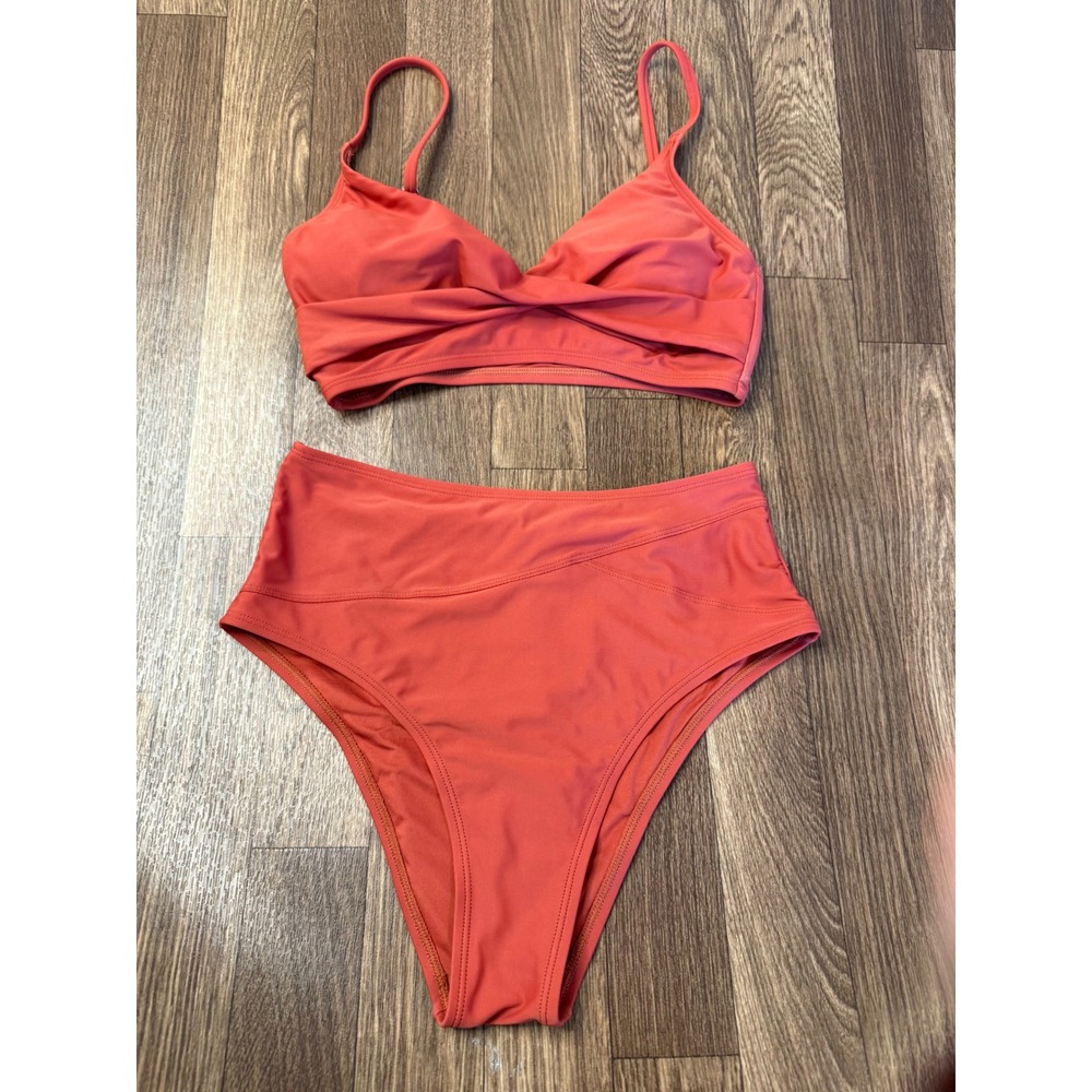 Cupshe‎ Terracotta Rust Twist Front High Waisted Bikini Set Small NWT